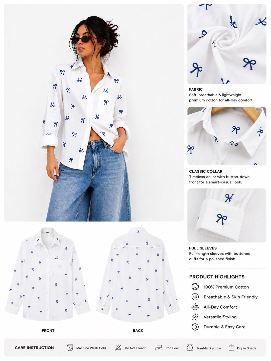 Bow Print Oversized Shirt