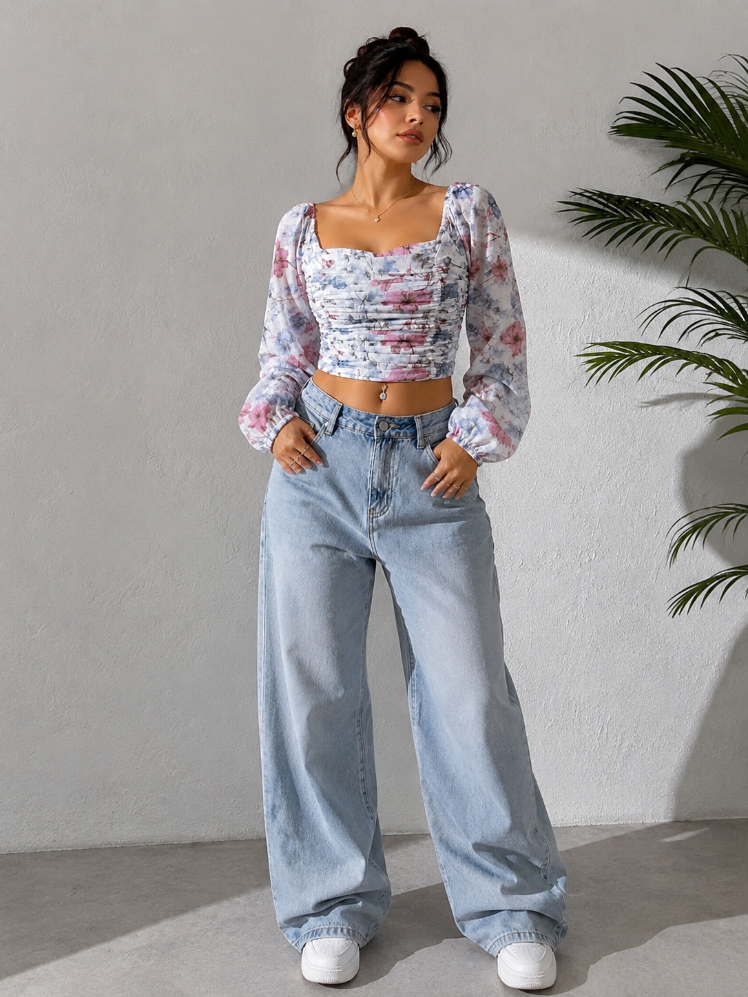 Women’s Floral Ruched Crop Top