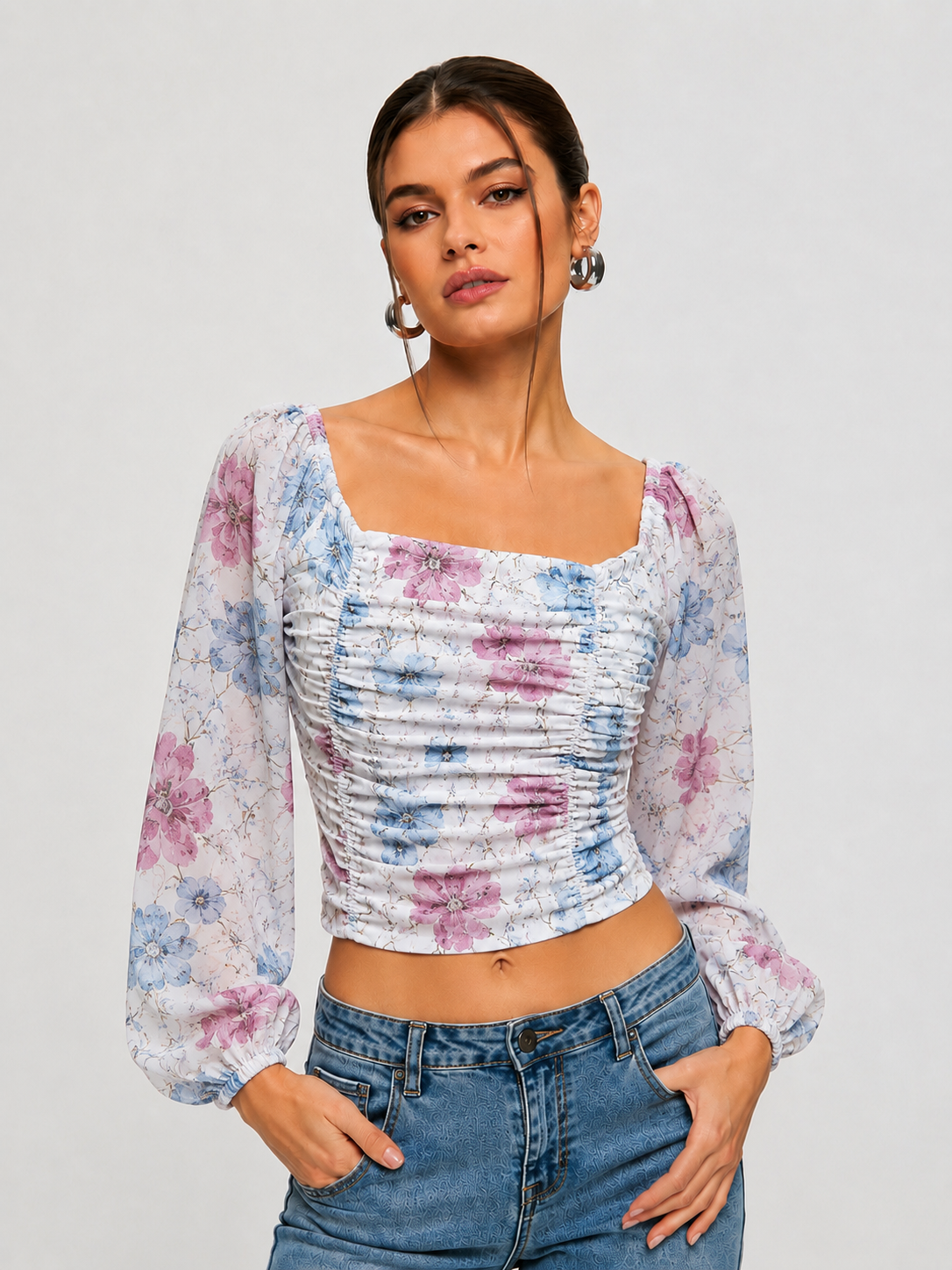 Women’s Floral Ruched Crop Top