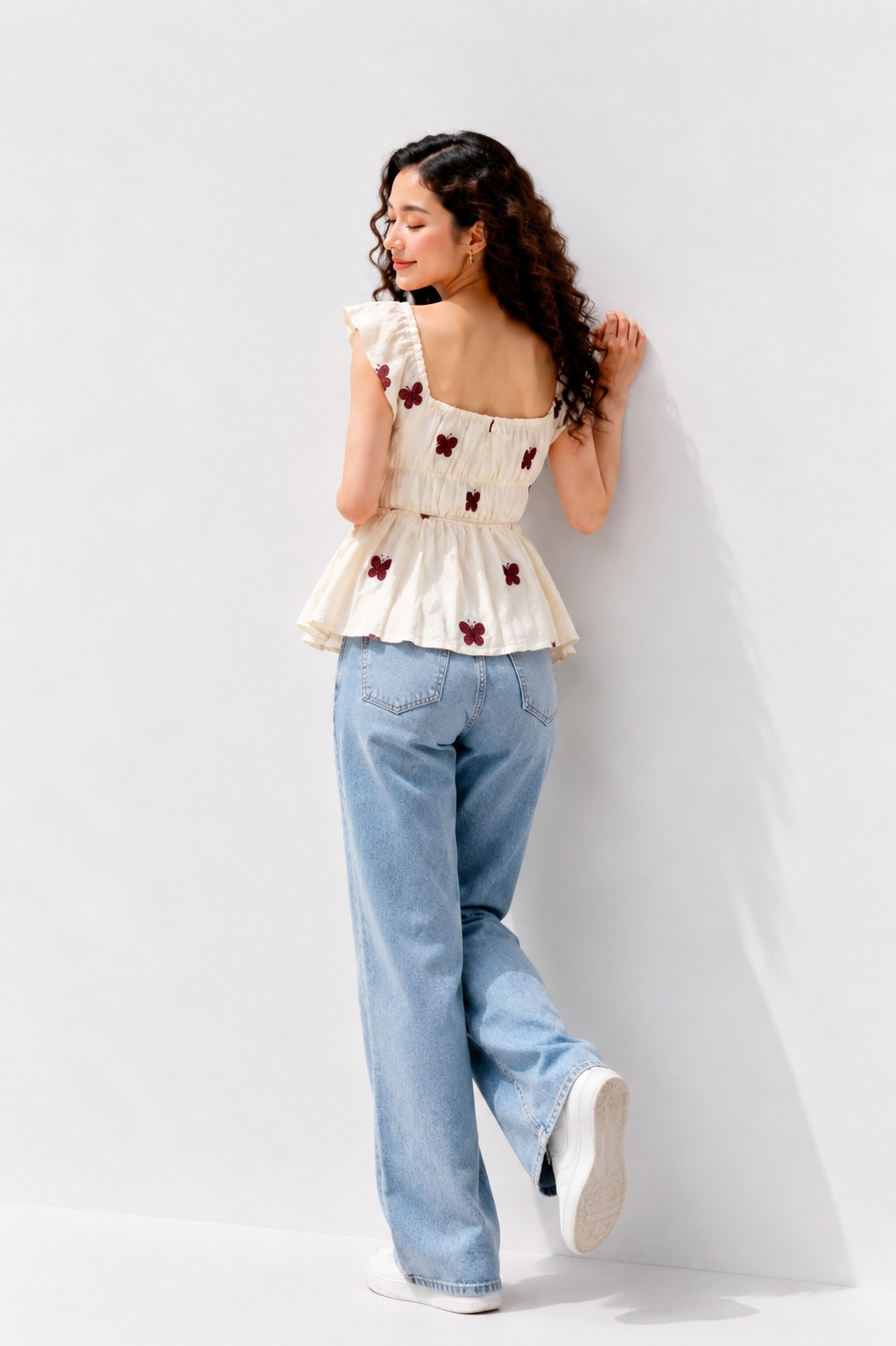 Women’s Butterfly Embroidered Peplum Top