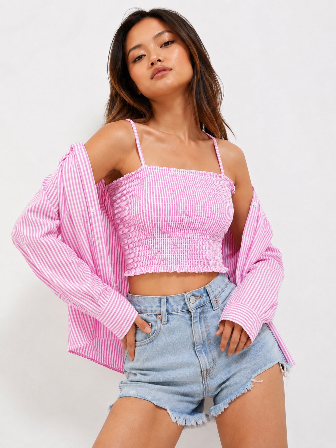 Women’s Seersucker Stripe Co-ord Shirt & Tube Top Set