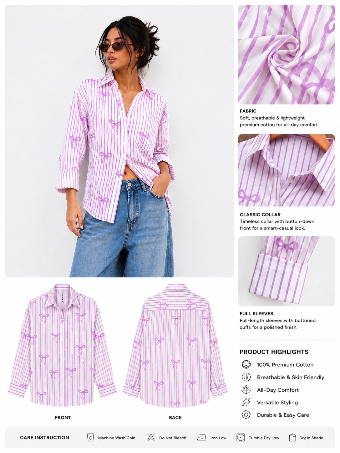 Bow Print Oversized Shirt