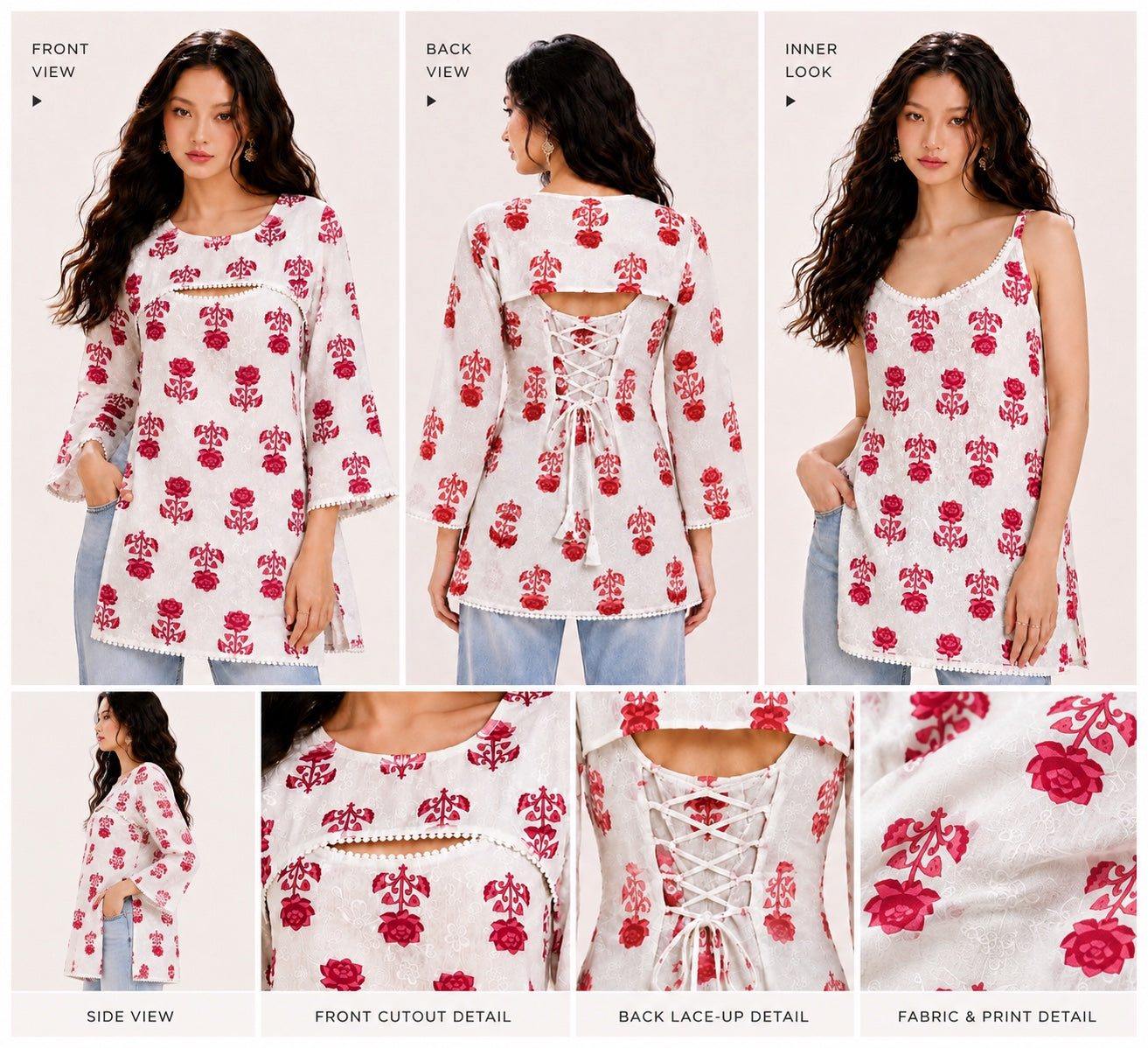 Floral Layered Cotton Tunic Co-Ord Top