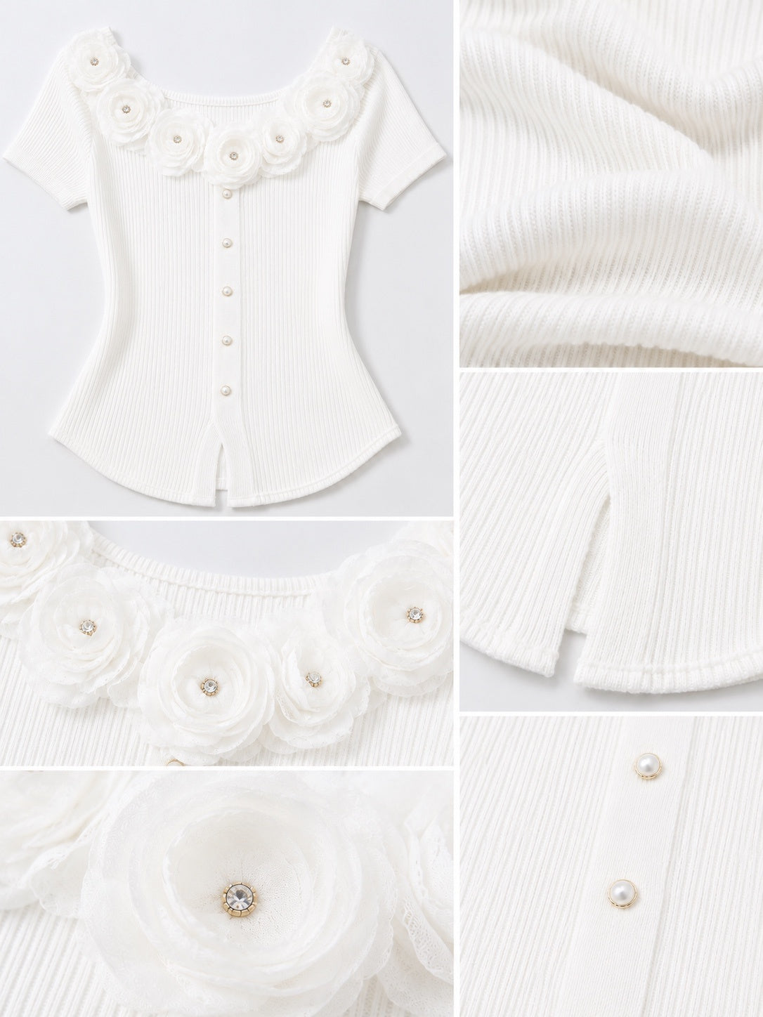 3D Floral Ribbed Knit Top