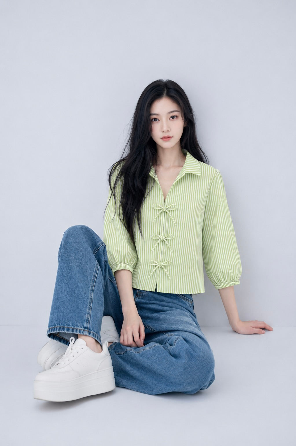 Women’s Striped Bow-Tie Front Shirt
