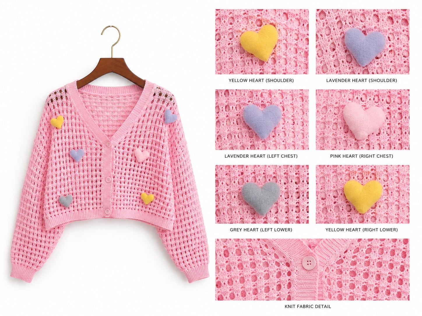 Heart Popcorn Crochet Knit Cardigan – Free Size