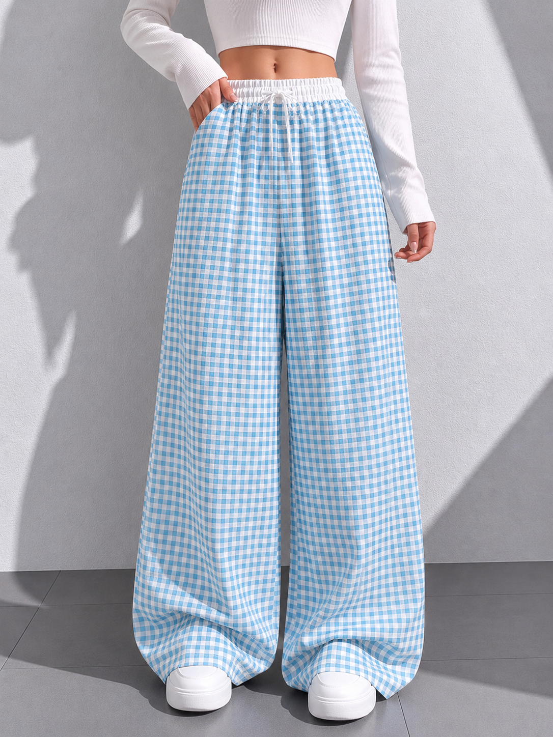 Women’s Gingham Wide-Leg Lounge Check Pants