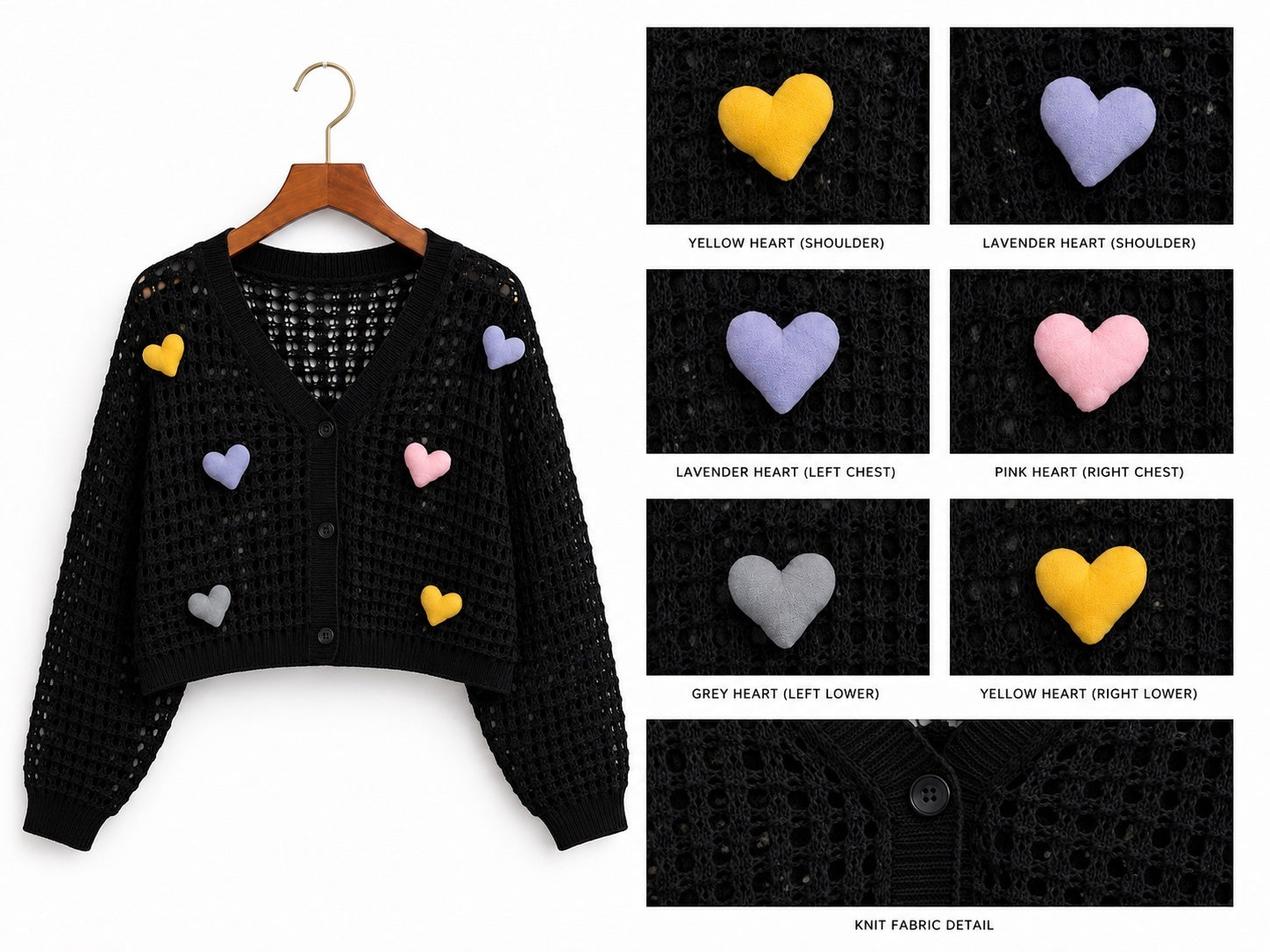 Heart Popcorn Crochet Knit Cardigan – Free Size
