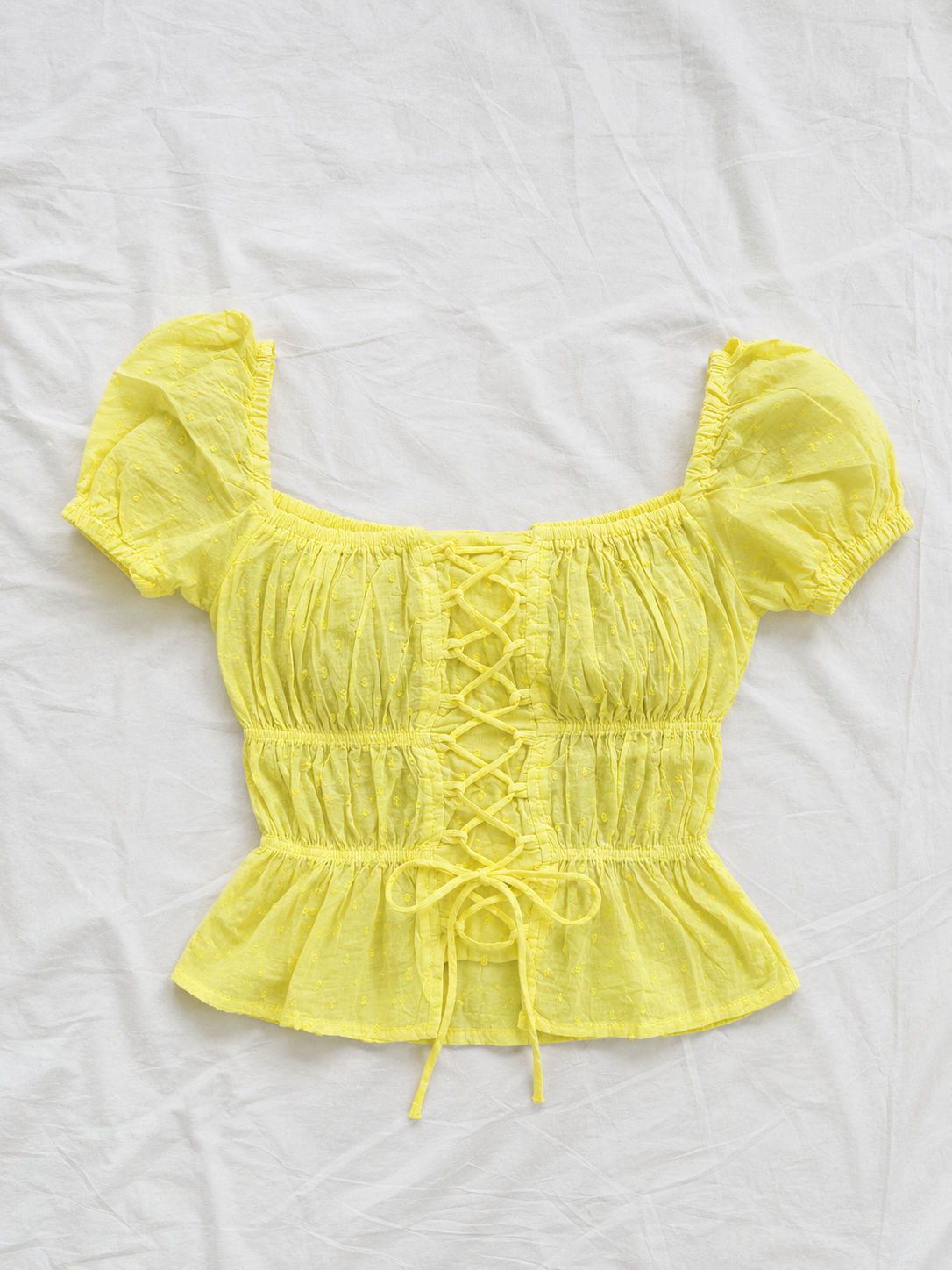 Women’s Puff Sleeve Lace-Up Peplum Top
