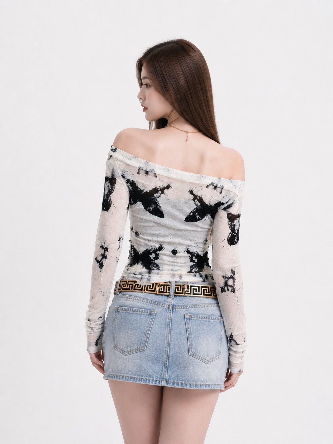Aura Mesh Off-Shoulder Ruched Party Top