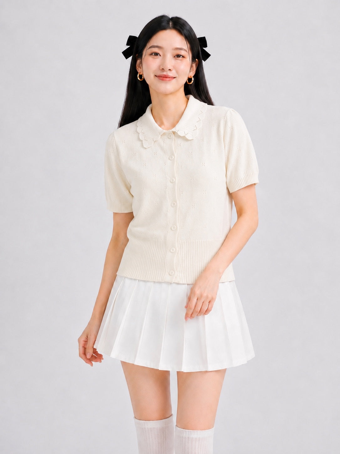 Luna Scallop Collar Knit Cardigan Top