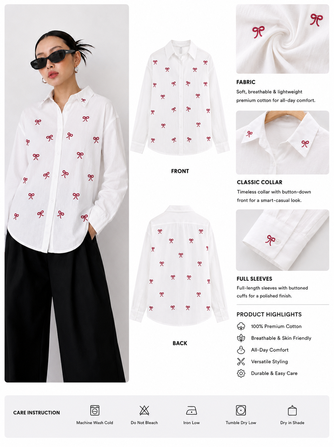 Women’s Bow Embroidered Oversized Shirt