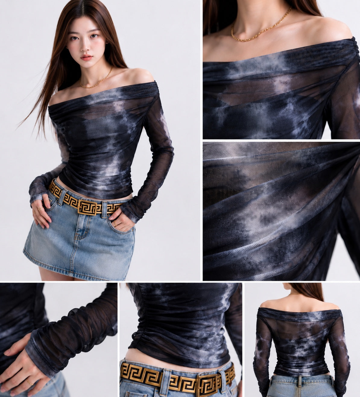 Aura Mesh Off-Shoulder Ruched Party Top