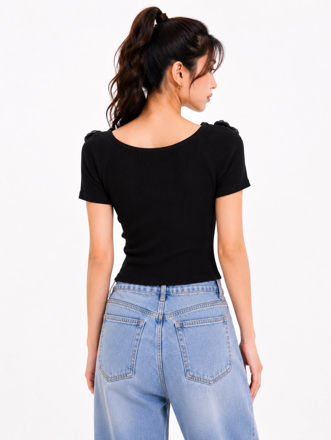 3D Floral Ribbed Knit Top