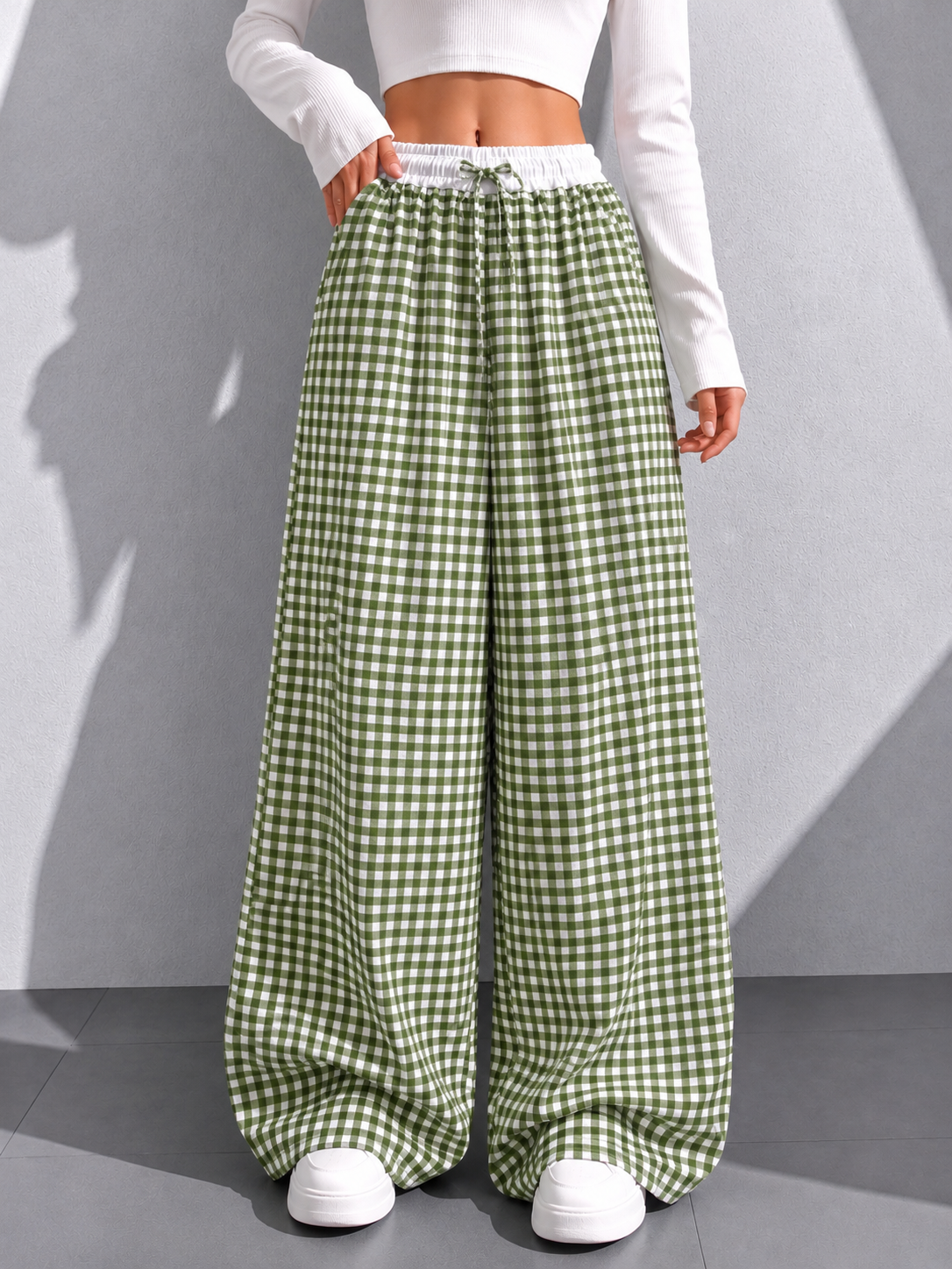 Women’s Gingham Wide-Leg Lounge Check Pants