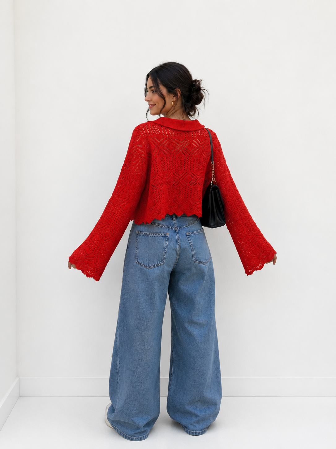Women’s Crochet Knit Collared Crop Top