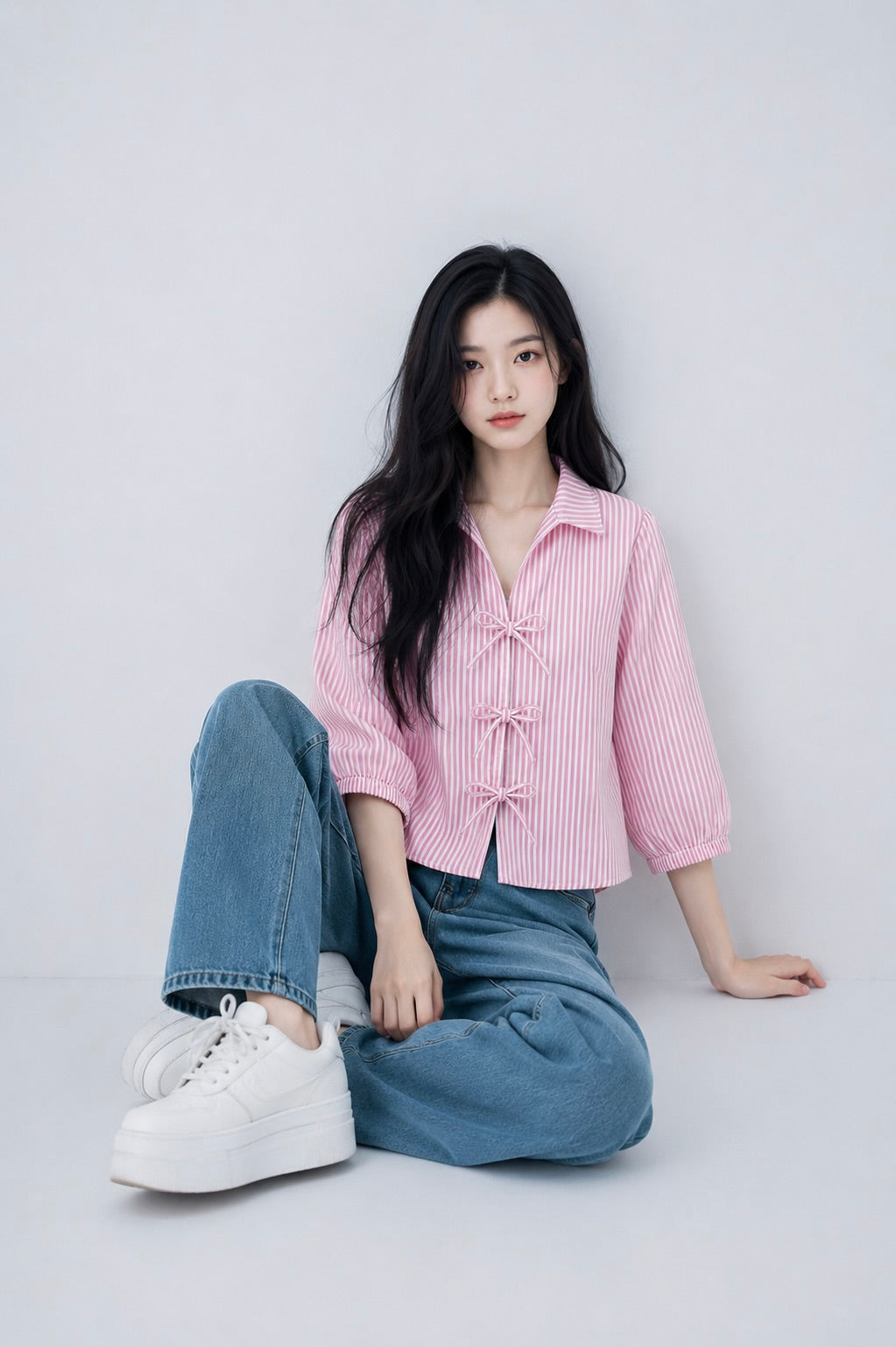 Women’s Striped Bow-Tie Front Shirt