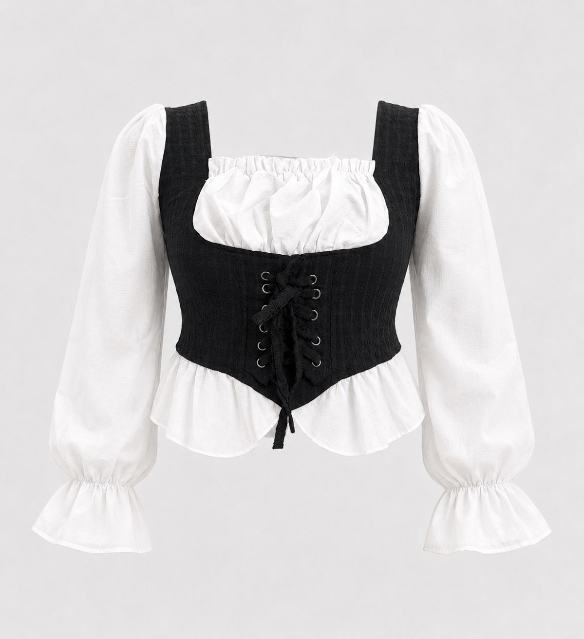 Women’s Contrast Corset Peplum Blouse