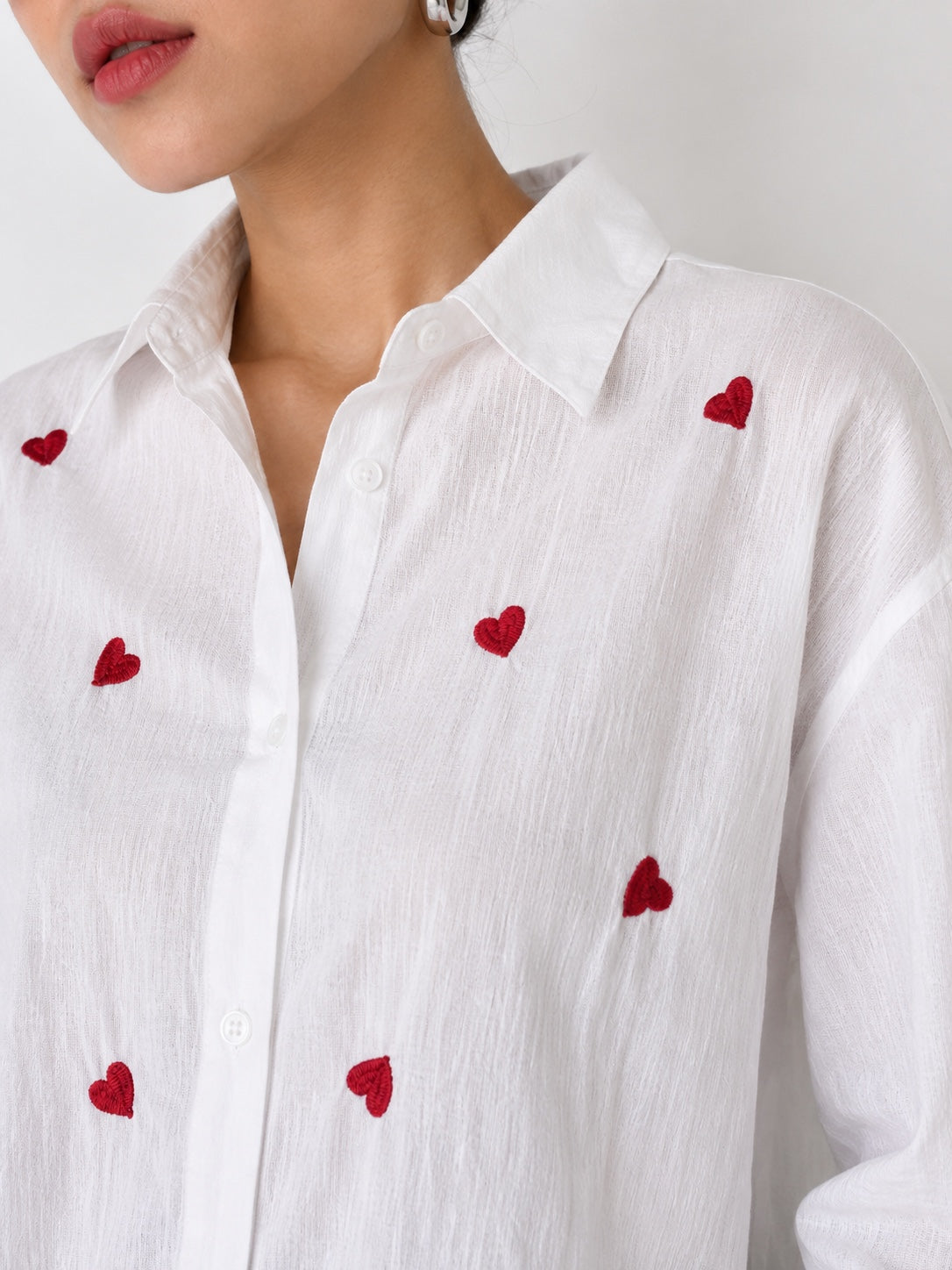 Cherry Embroidered Oversized Fashion Shirt