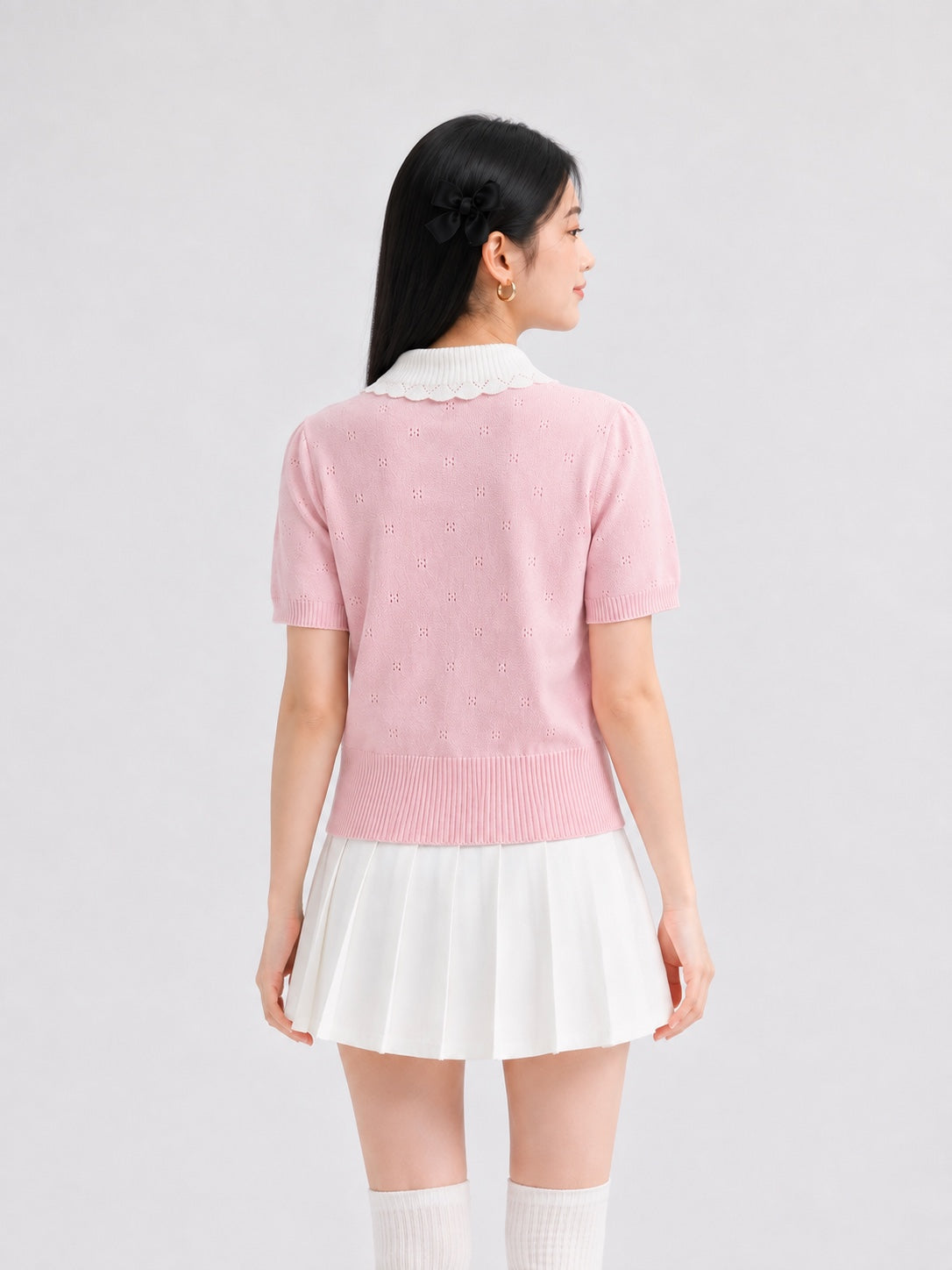 Luna Scallop Collar Knit Cardigan Top