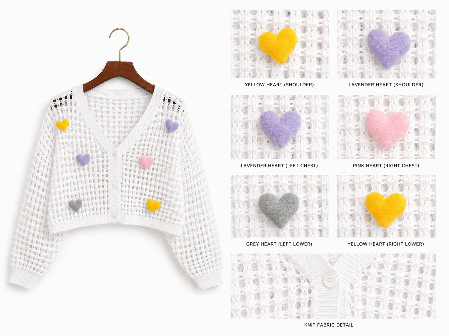 Heart Popcorn Crochet Knit Cardigan – Free Size