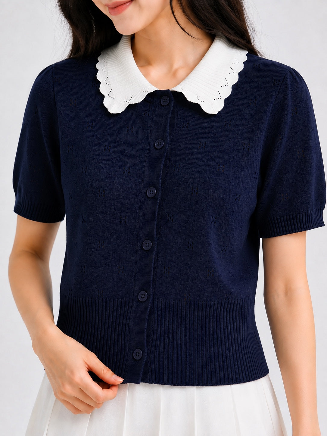 Luna Scallop Collar Knit Cardigan Top
