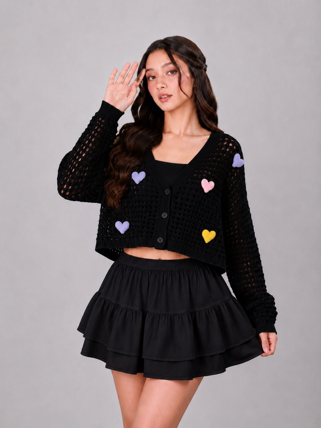 Heart Popcorn Crochet Knit Cardigan – Free Size