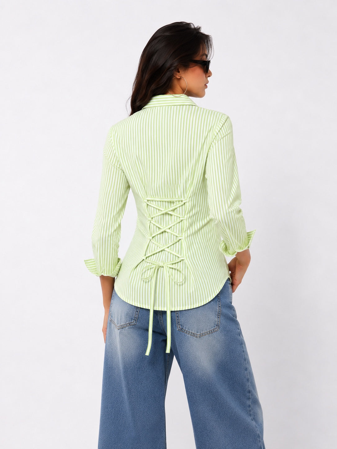 Women’s Striped Backless Tie-Up Shirt