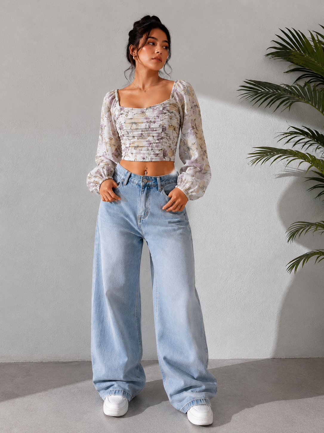 Women’s Floral Ruched Crop Top
