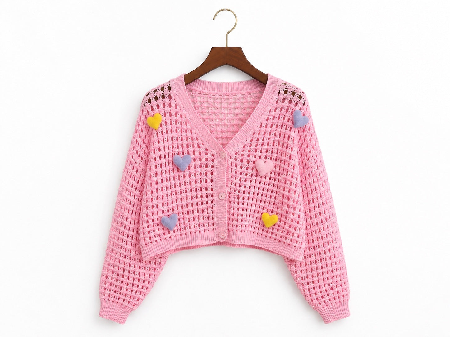 Heart Popcorn Crochet Knit Cardigan – Free Size