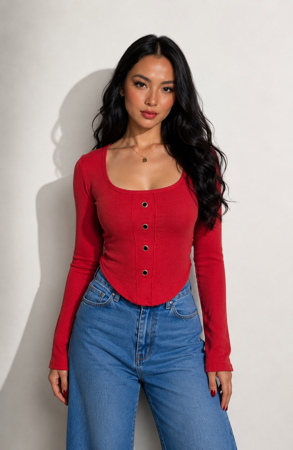 Ribbed Button Crop Top