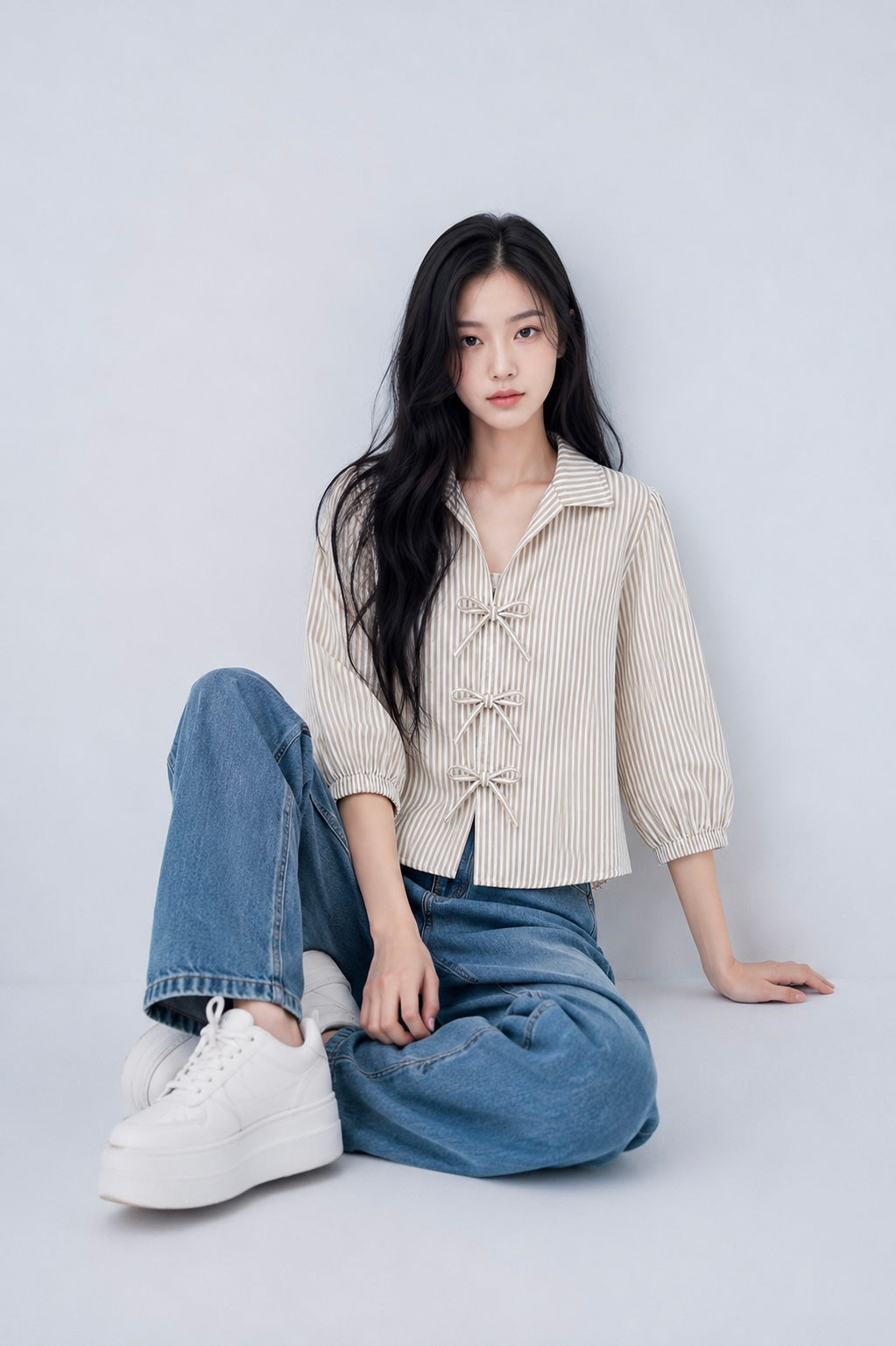 Women’s Striped Bow-Tie Front Shirt