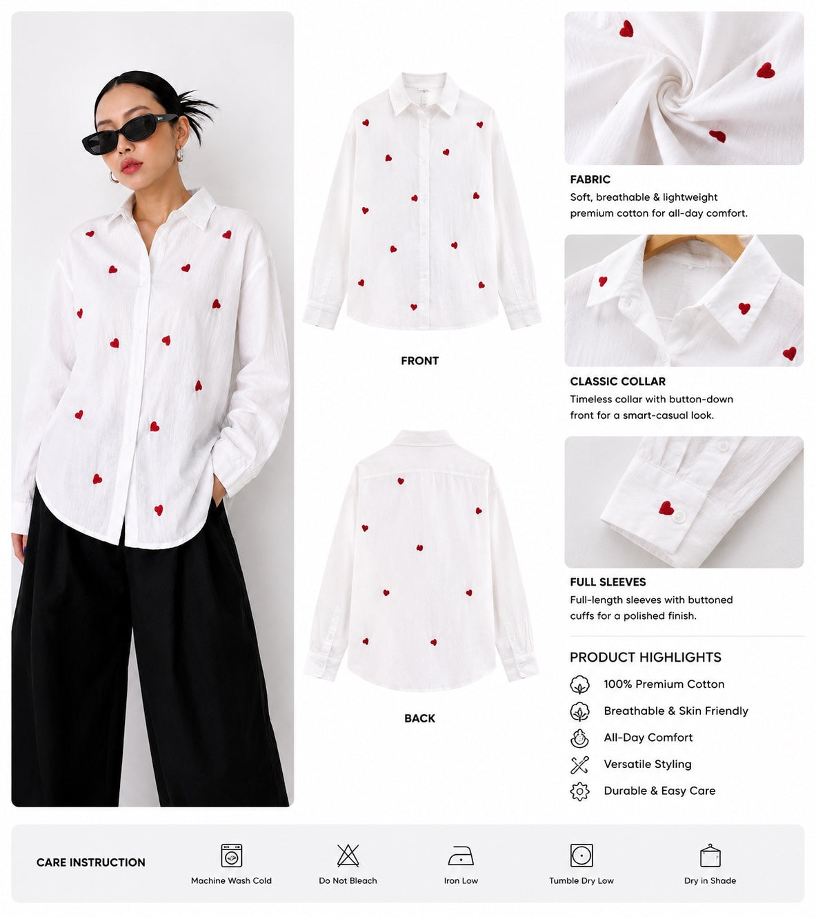 Cherry Embroidered Oversized Fashion Shirt