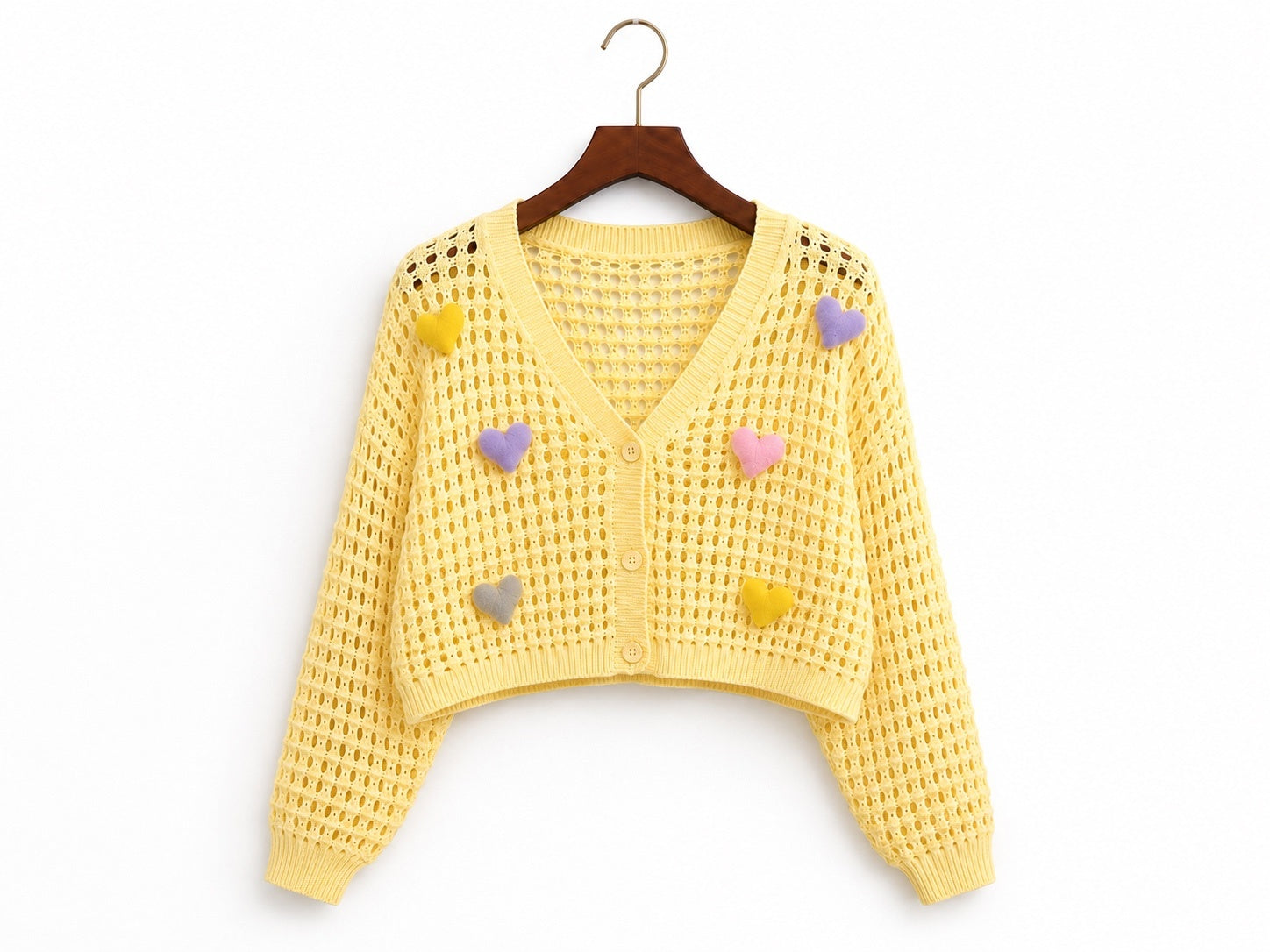 Heart Popcorn Crochet Knit Cardigan – Free Size