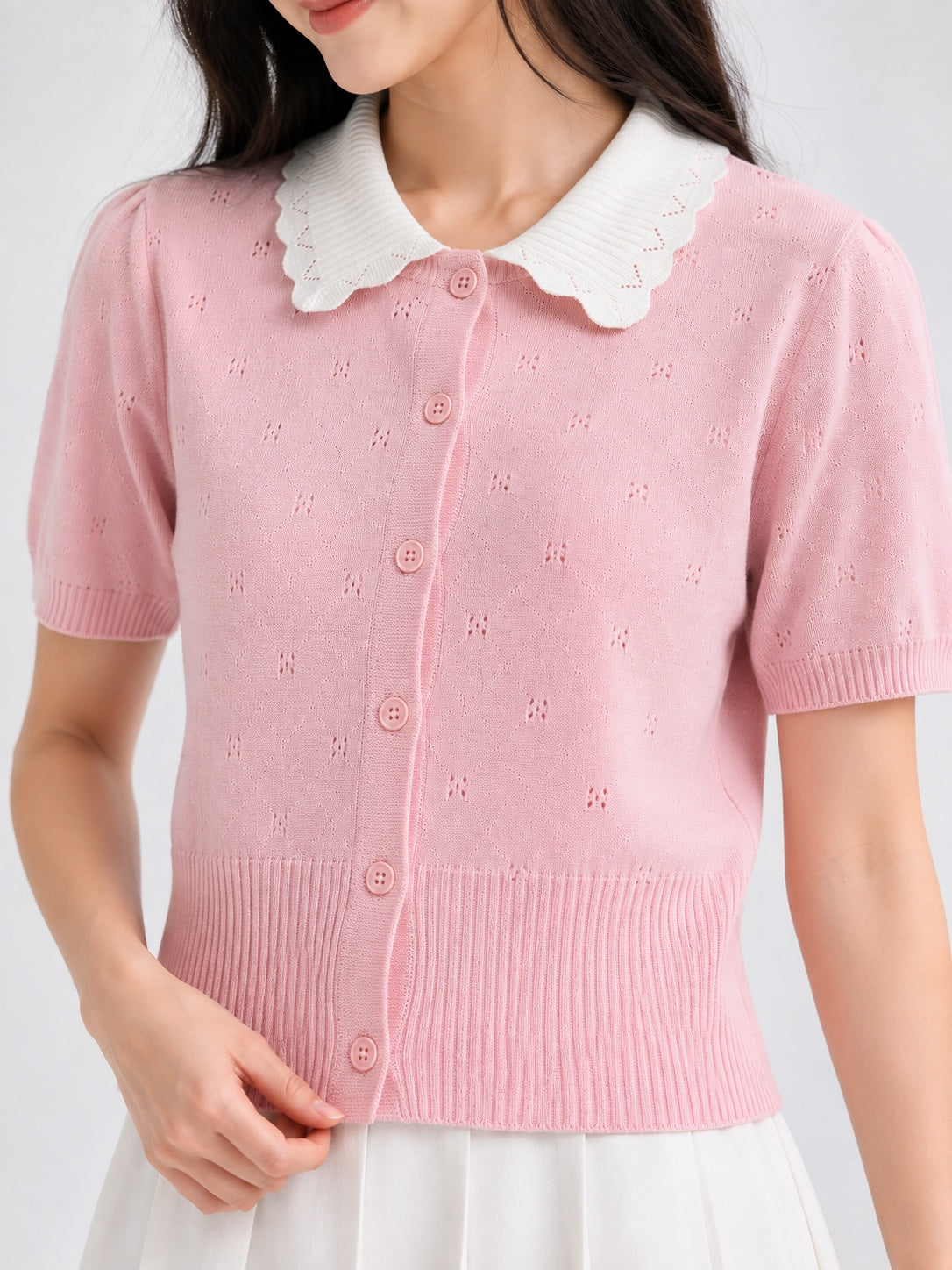 Luna Scallop Collar Knit Cardigan Top