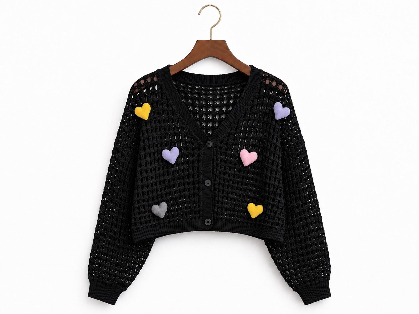 Heart Popcorn Crochet Knit Cardigan – Free Size