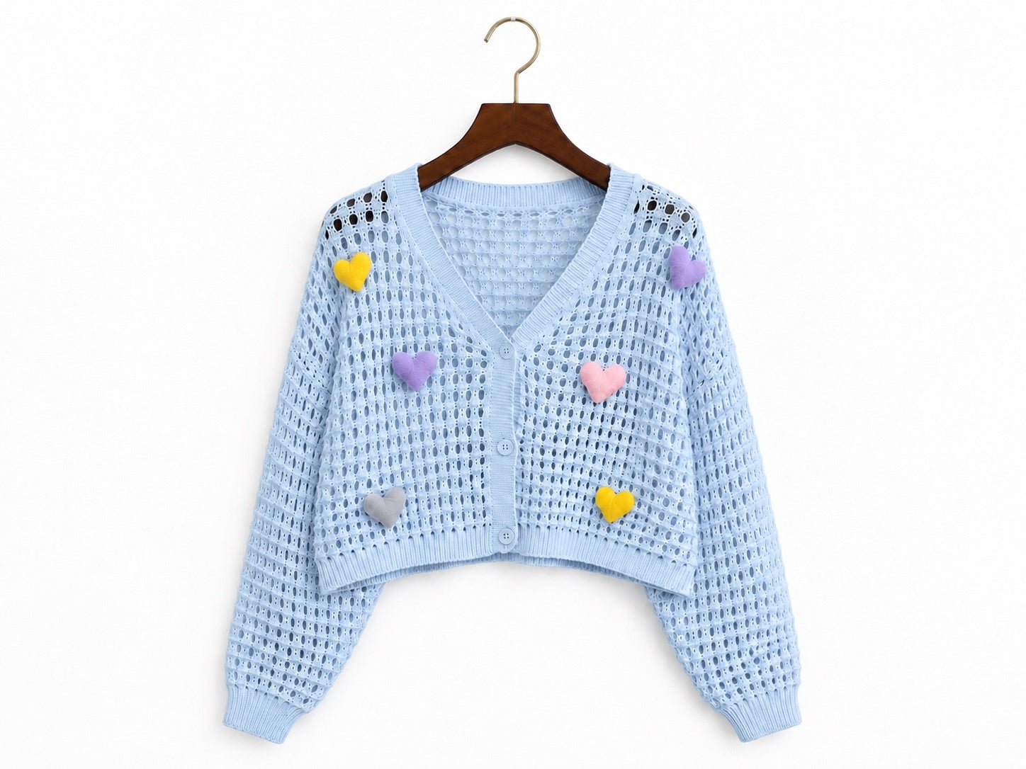 Heart Popcorn Crochet Knit Cardigan – Free Size