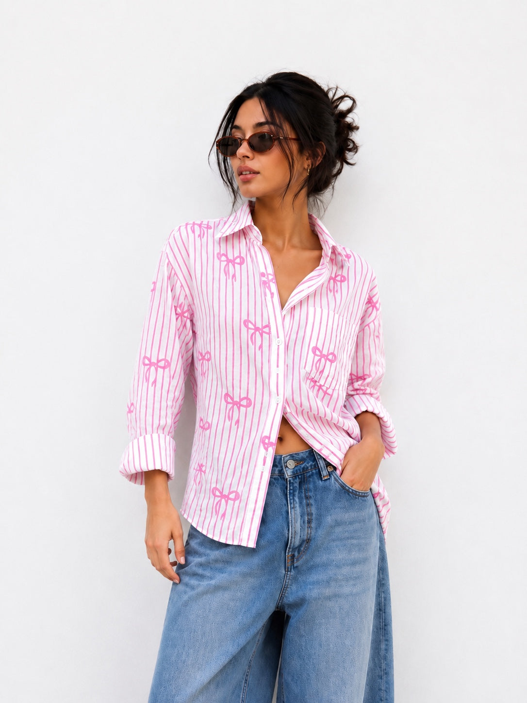 Bow Print Oversized Shirt