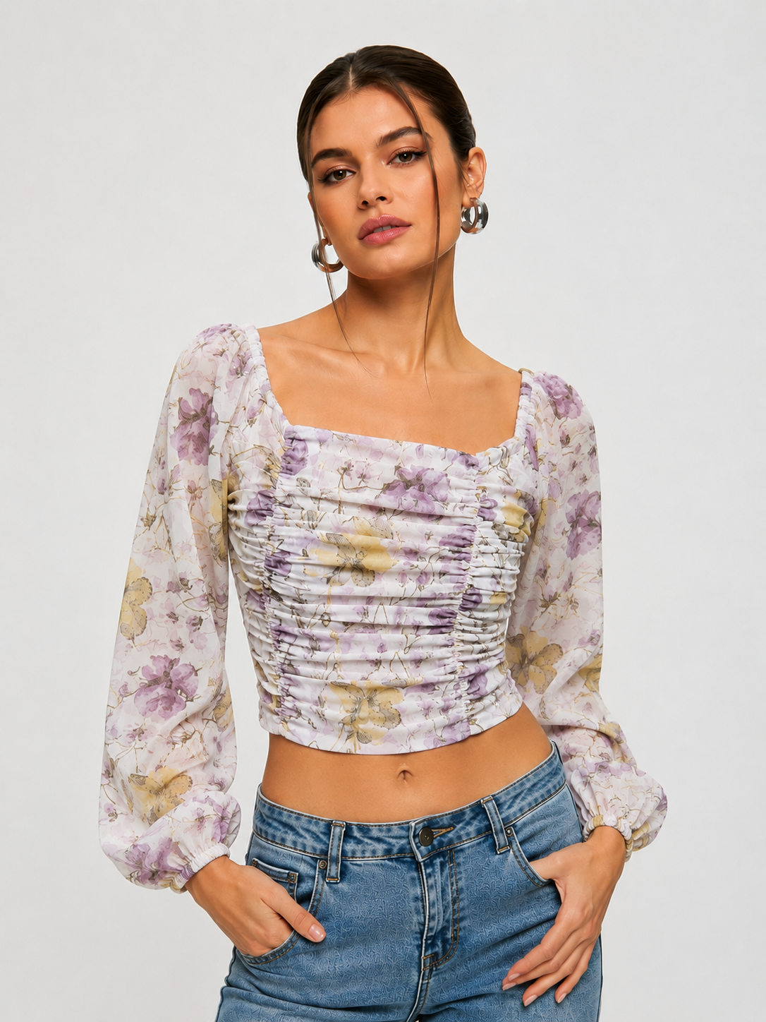 Women’s Floral Ruched Crop Top