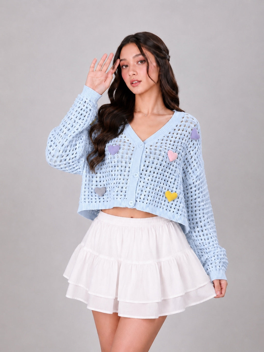Heart Popcorn Crochet Knit Cardigan – Free Size