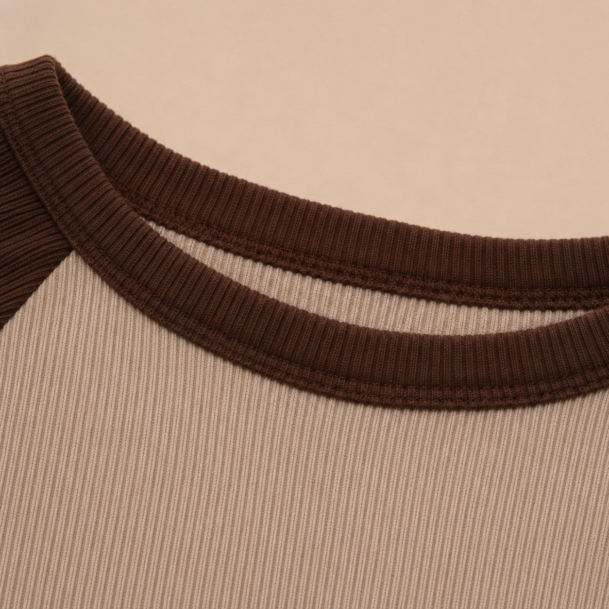 Women’s Ribbed Raglan Crop Top – Brown & Beige