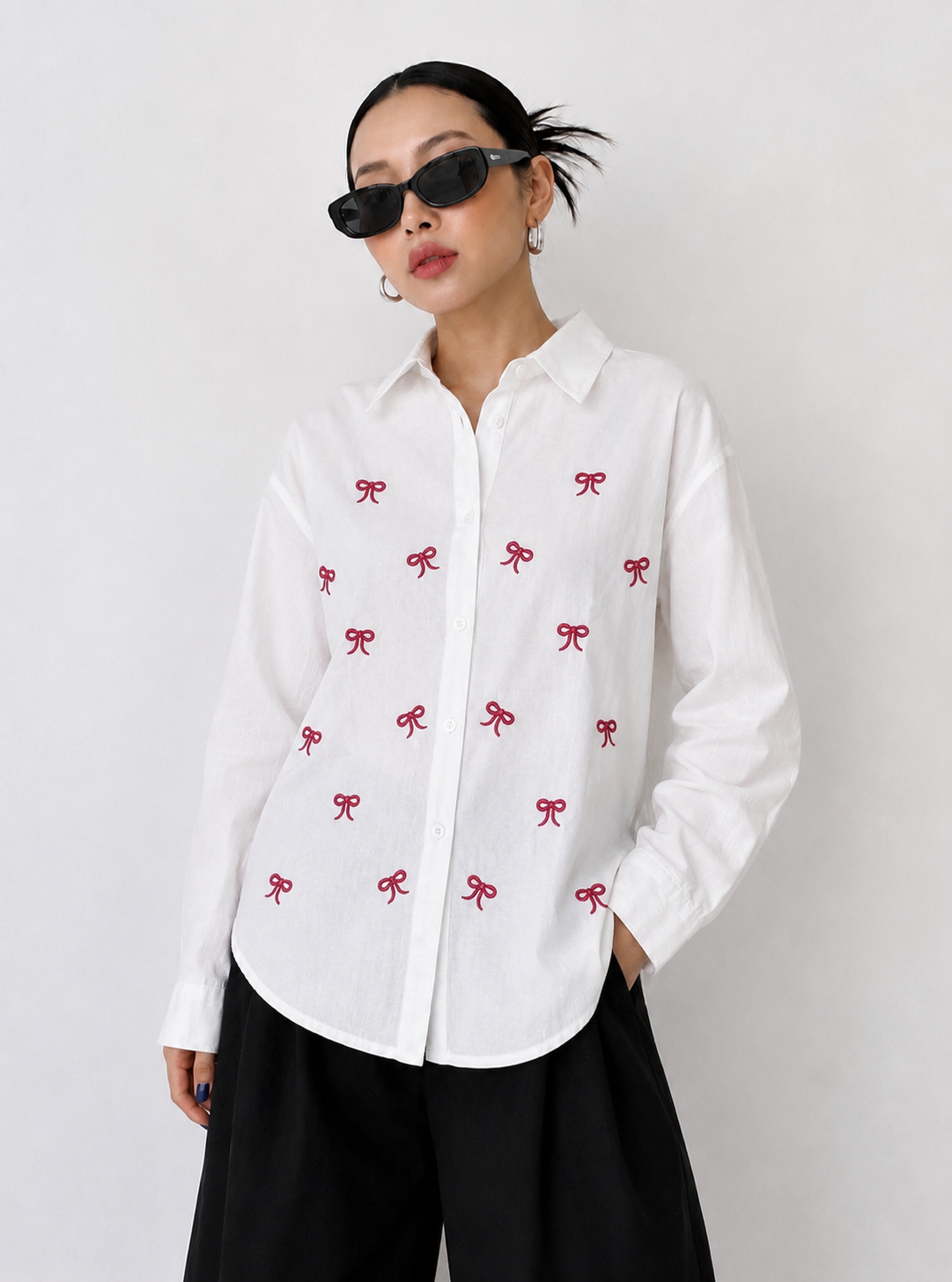 Women’s Bow Embroidered Oversized Shirt