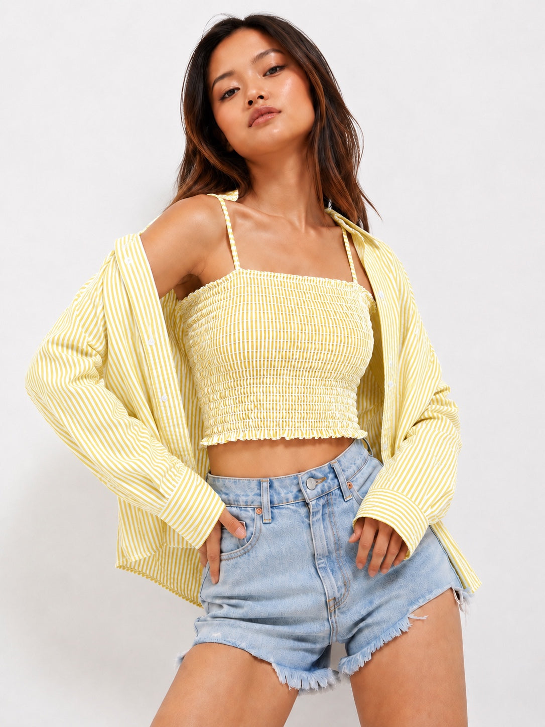 Women’s Seersucker Stripe Co-ord Shirt & Tube Top Set