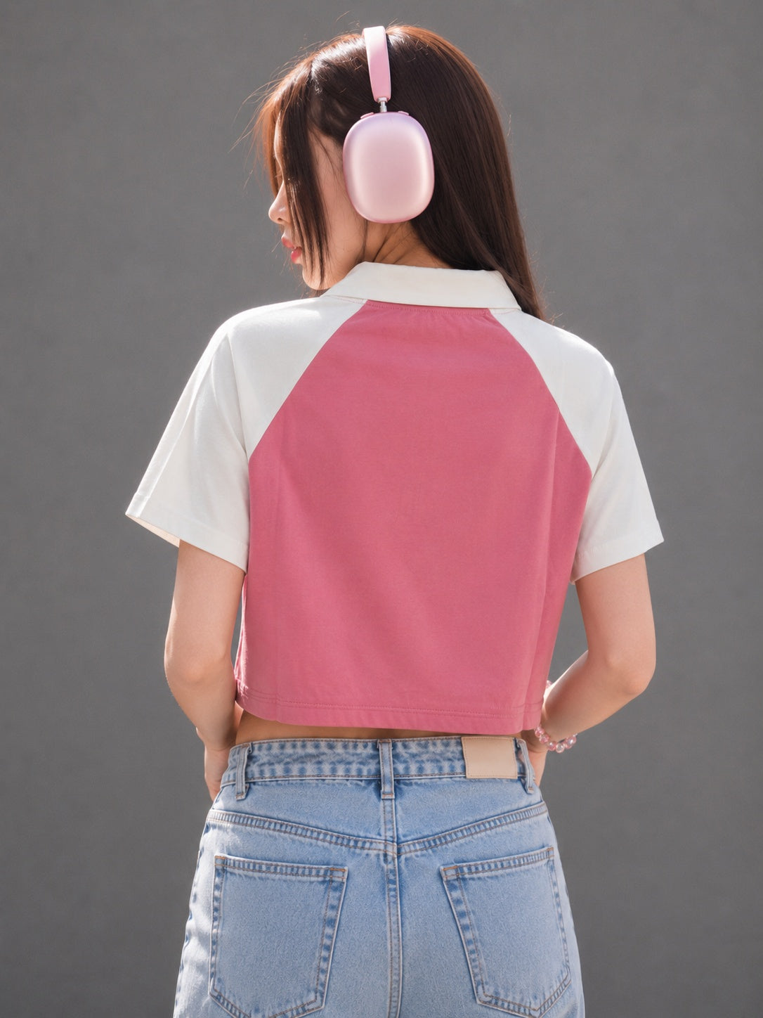 Floral Aesthetic Zip Collar T-shirt