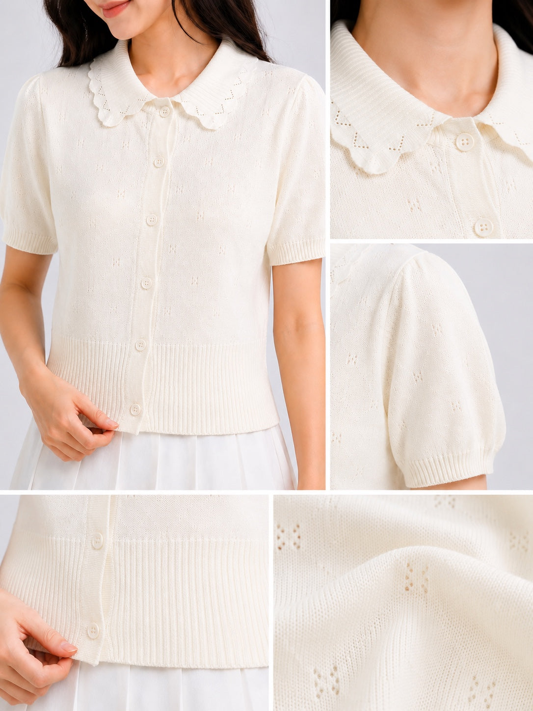 Luna Scallop Collar Knit Cardigan Top