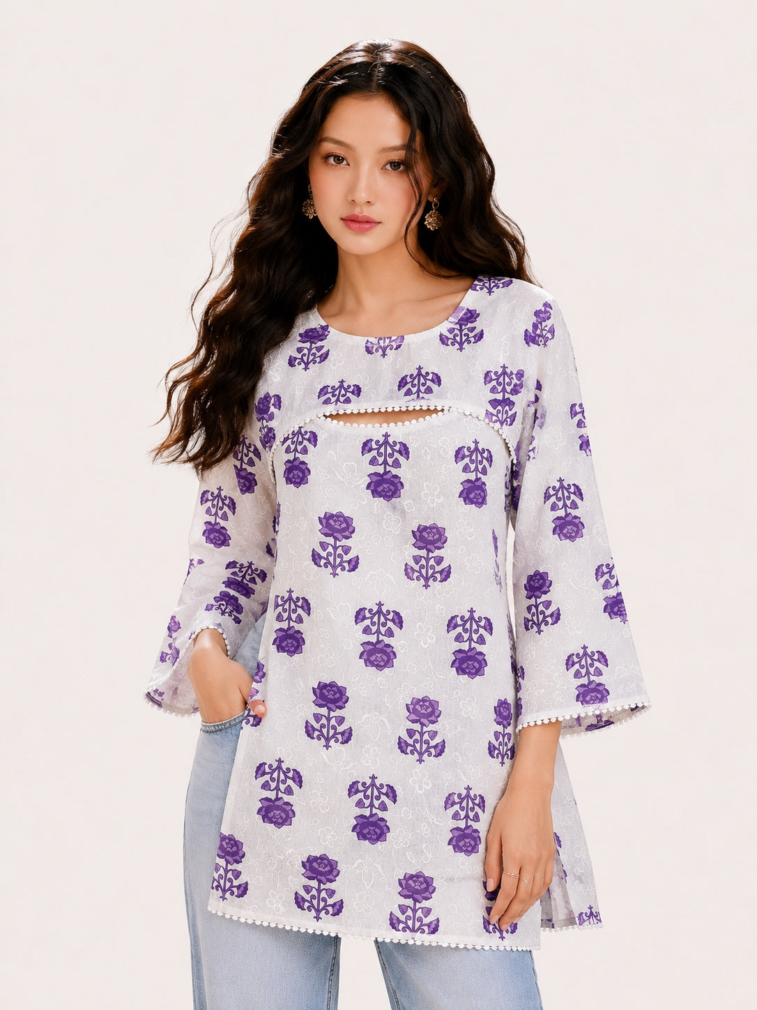 Floral Layered Cotton Tunic Co-Ord Top