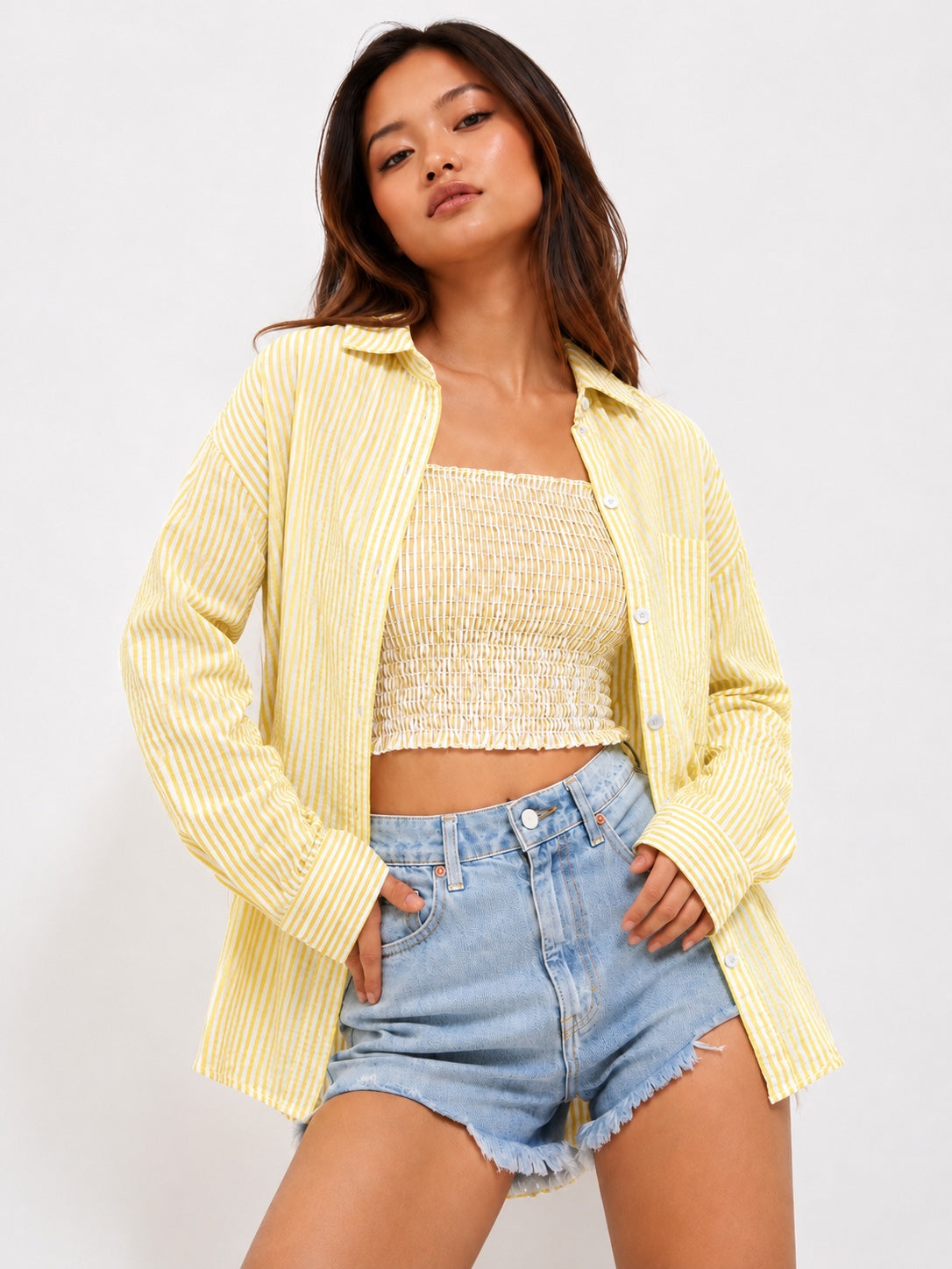 Women’s Seersucker Stripe Co-ord Shirt & Tube Top Set