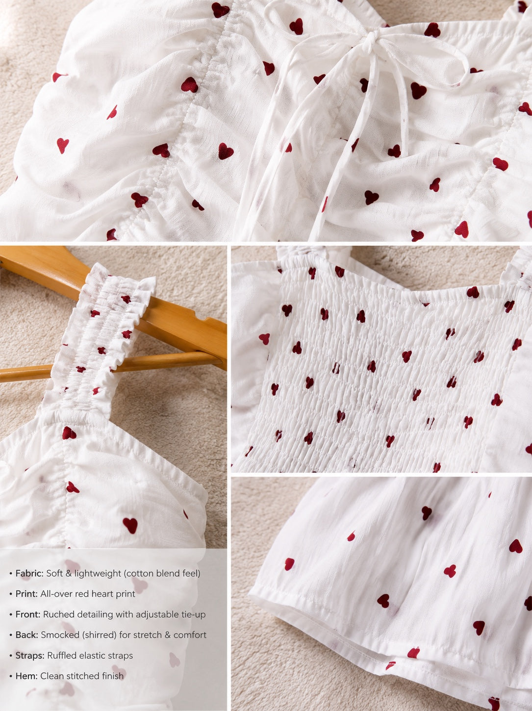 Sweetheart Heart Print Ruched Peplum Top