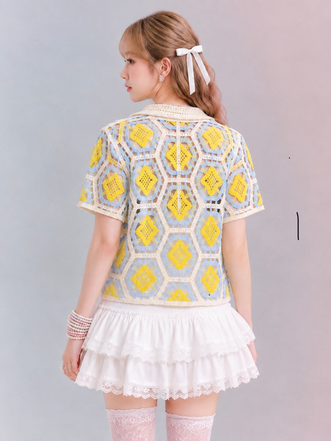 Crochet Patchwork Collared Shirt – Free Size