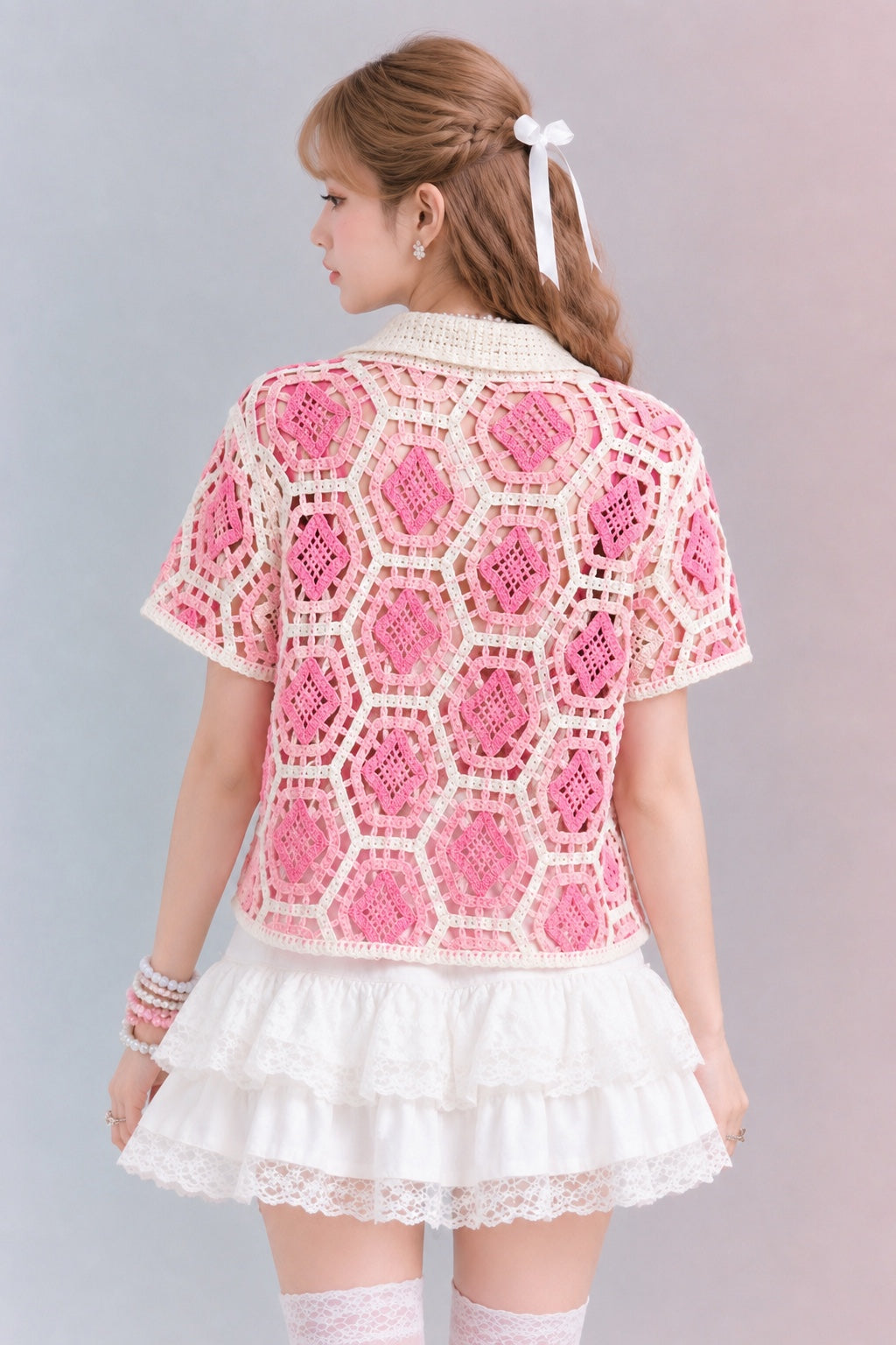 Crochet Patchwork Collared Shirt – Free Size